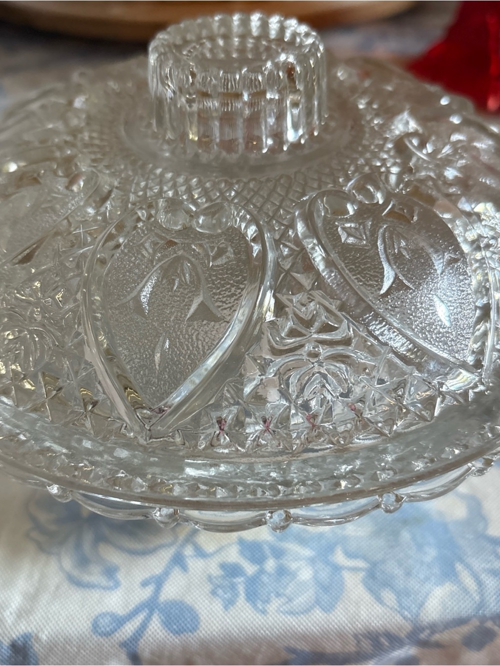 Source Unknown Clear Pressed Glass Covered Dish with Heart Motif
